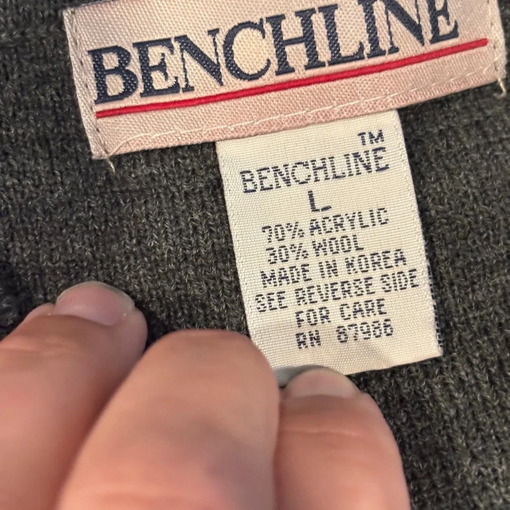 Vtg Benchline Sweater Vest Men Preppy Stripe V-Neck Wool Blend Large Retro 21303